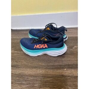 Hoka Clifton 8 Running Shoes Womens Navy Blue Orange Cushion Athletic Comfort
